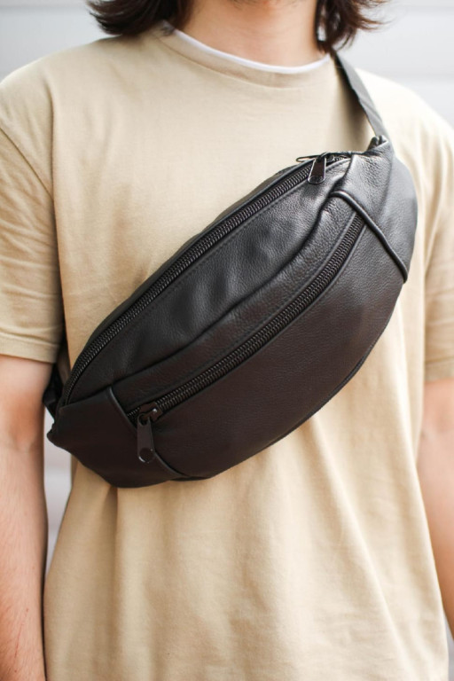 Шкіряна чоловіча бананка, поясна сумка SL003 (чорна)