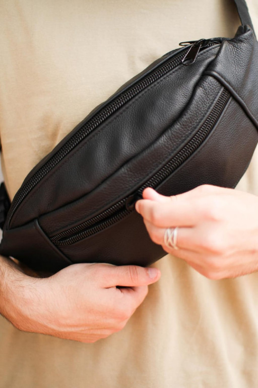 Шкіряна чоловіча бананка, поясна сумка SL003 (чорна)