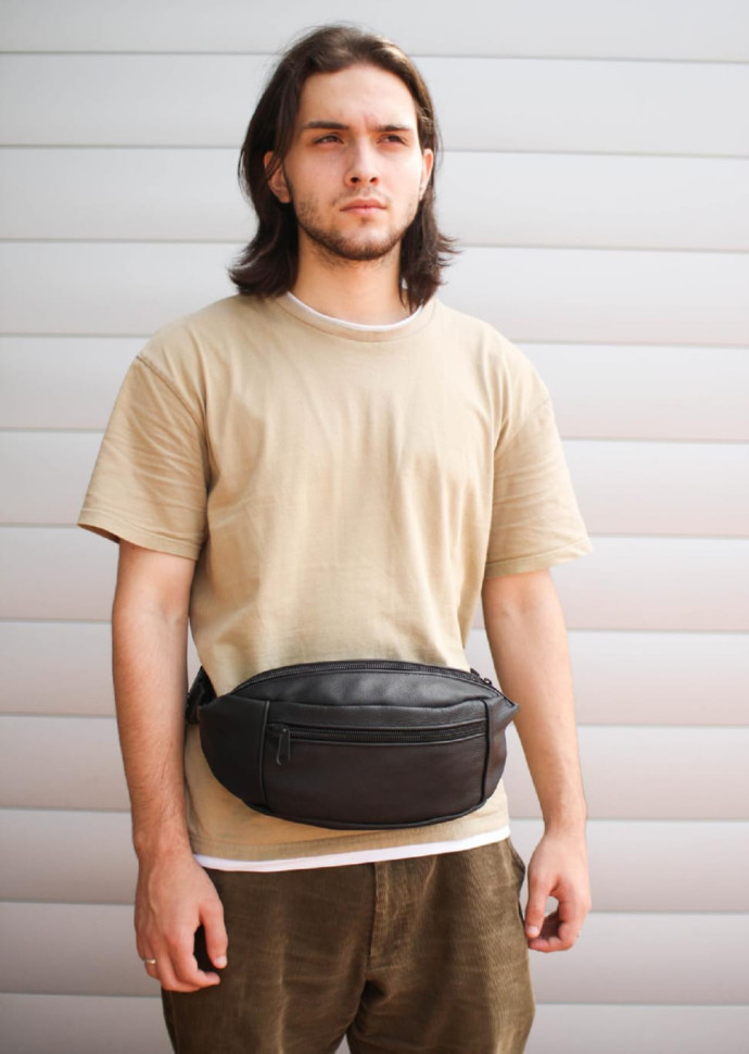 Шкіряна чоловіча бананка, поясна сумка SL003 (чорна)