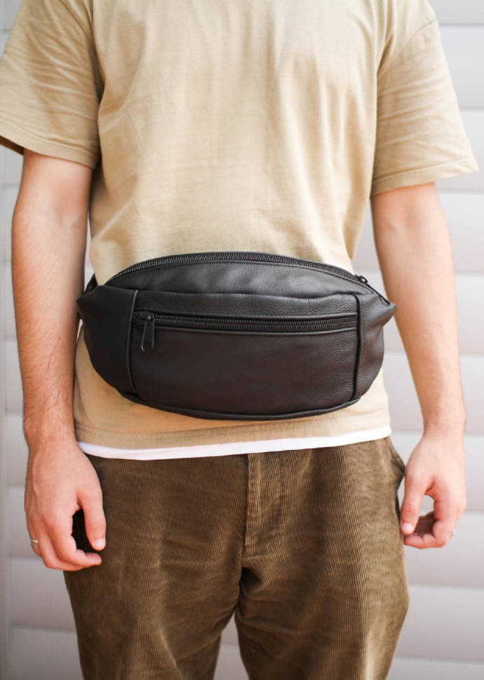 Шкіряна чоловіча бананка, поясна сумка SL003 (чорна)