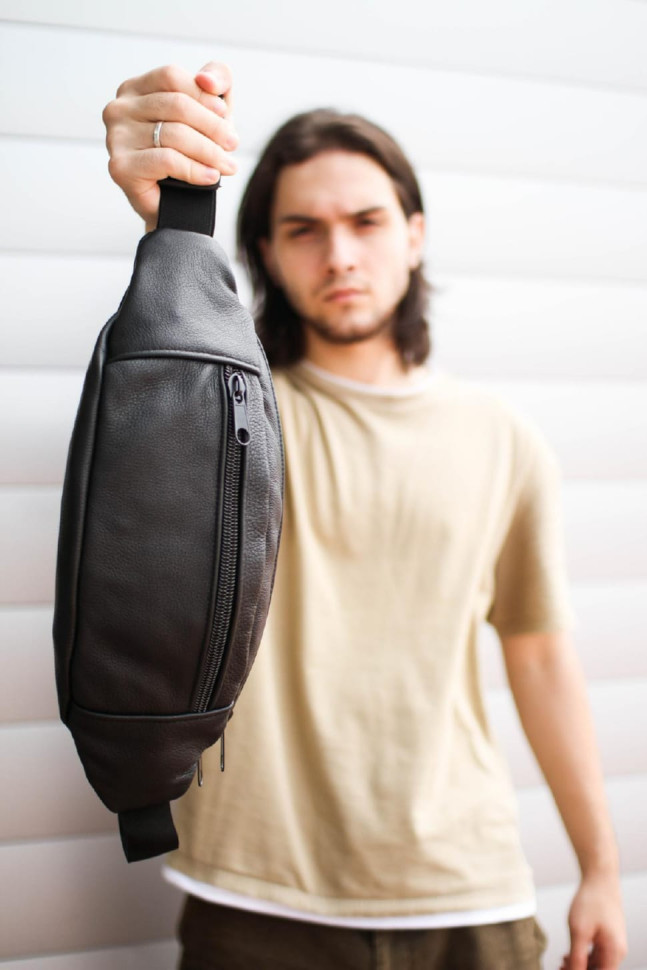 Шкіряна чоловіча бананка, поясна сумка SL003 (чорна)