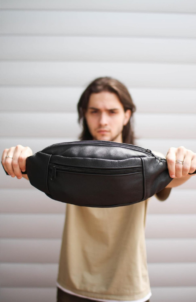 Шкіряна чоловіча бананка, поясна сумка SL003 (чорна)