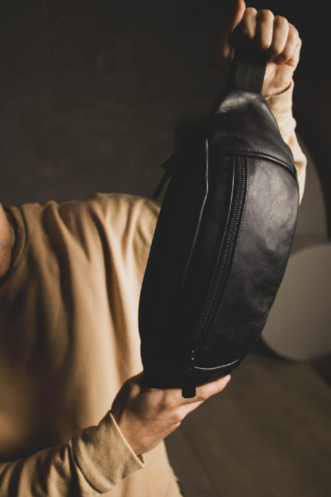 Шкіряна чоловіча бананка, поясна сумка SL003 (чорна)