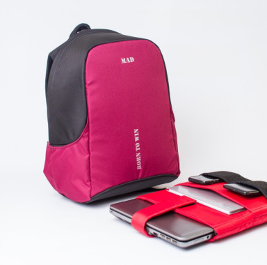 Anti-theft backpack BOOSTER for laptop burgundy by MAD™