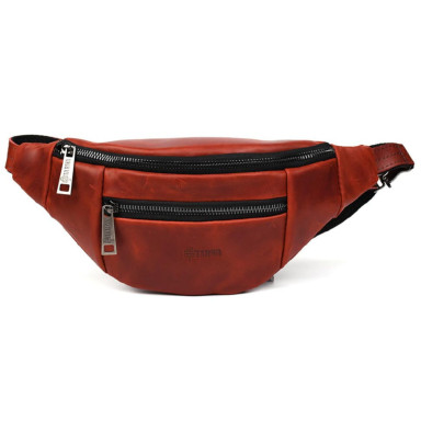 Leather banana bag with two compartments with front pocket TARWA RR-8040-3md red