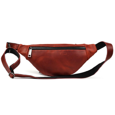 Leather banana bag with two compartments with front pocket TARWA RR-8040-3md red