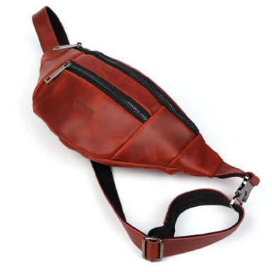 Leather banana bag with two compartments with front pocket TARWA RR-8040-3md red