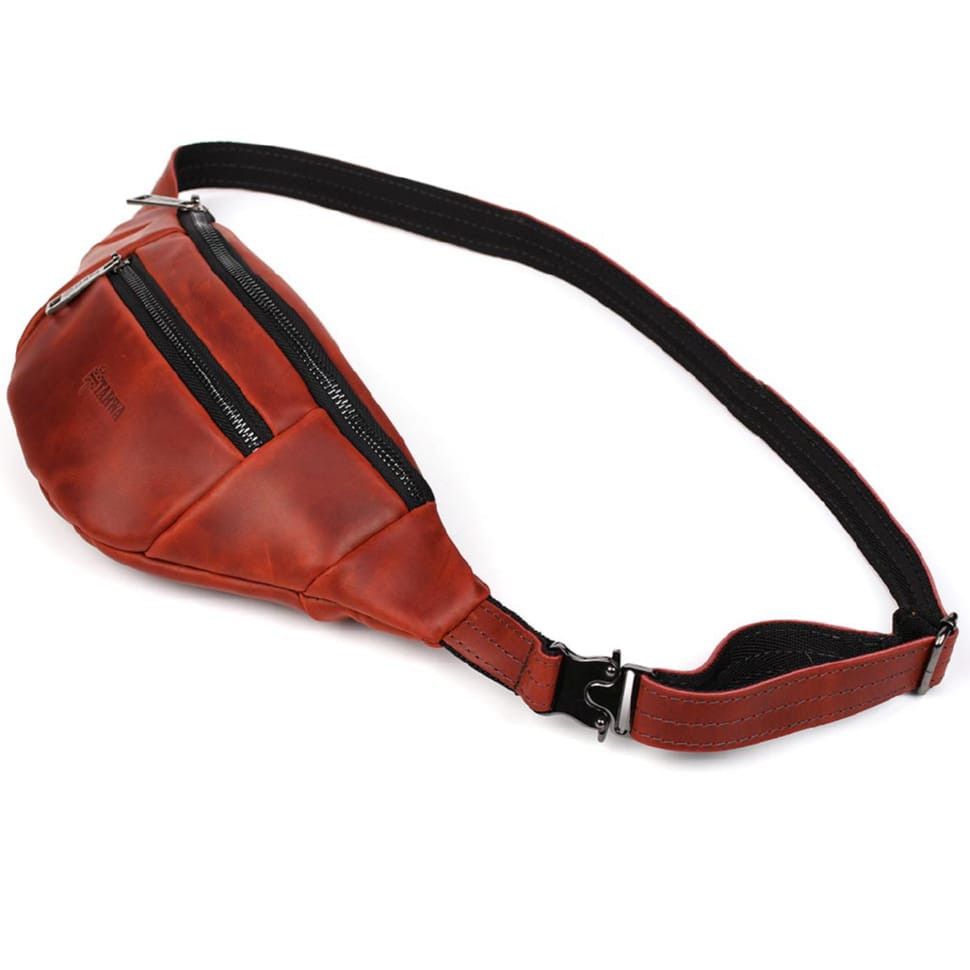 Шкіряна бананка на два відділення з передньою кишенею TARWA RR-8040-3md червона