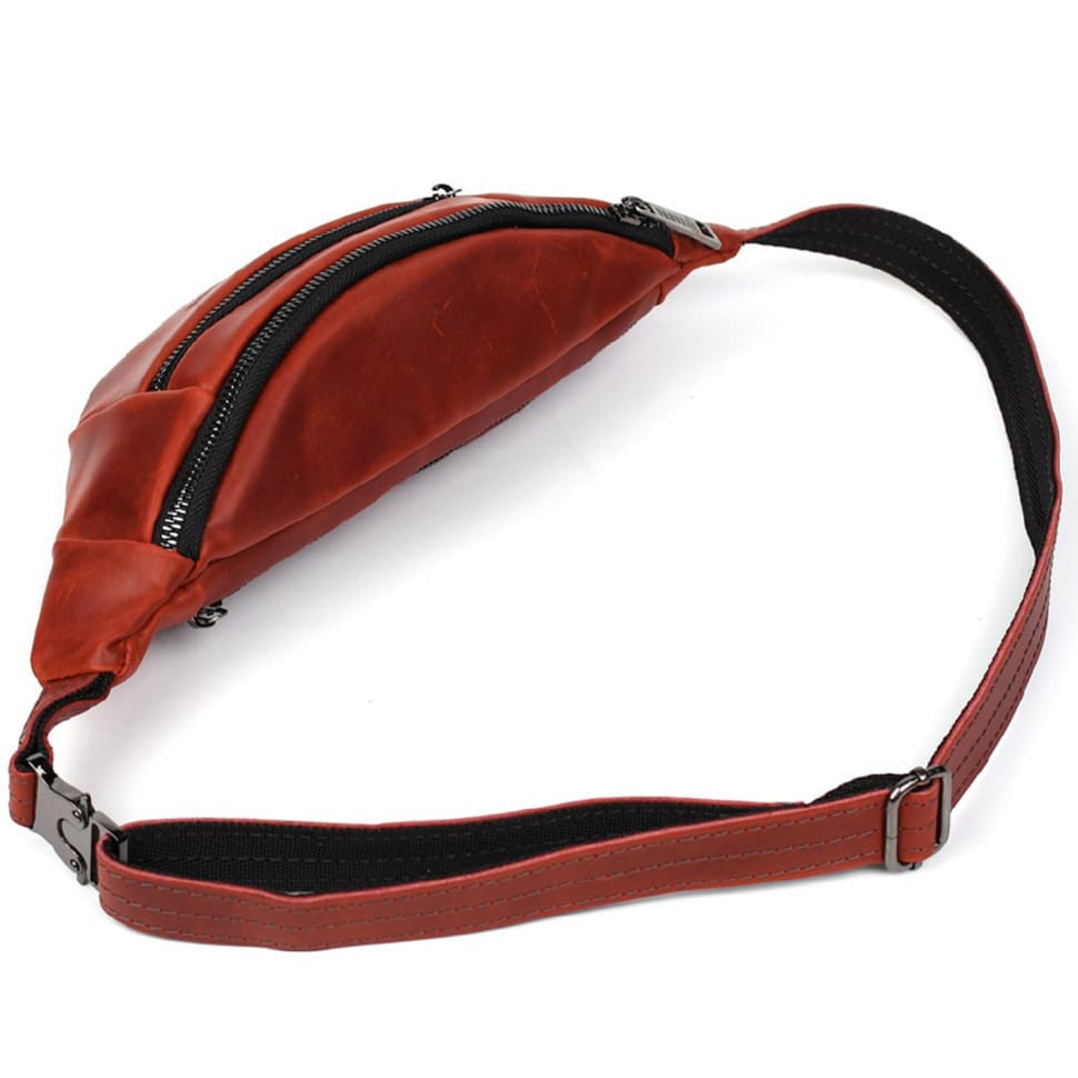 Шкіряна бананка на два відділення з передньою кишенею TARWA RR-8040-3md червона