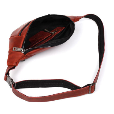 Leather banana bag with two compartments with front pocket TARWA RR-8040-3md red