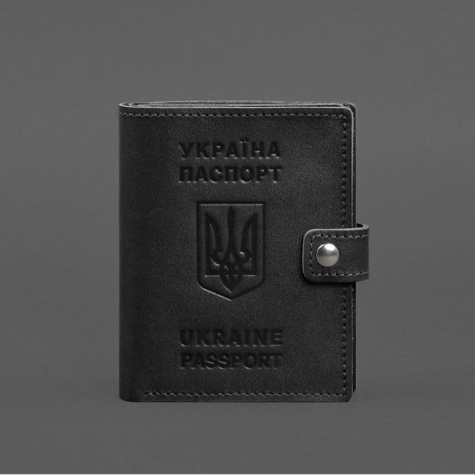 Кожаная обложка-портмоне на паспорт с гербом Украины 25.1 Черная