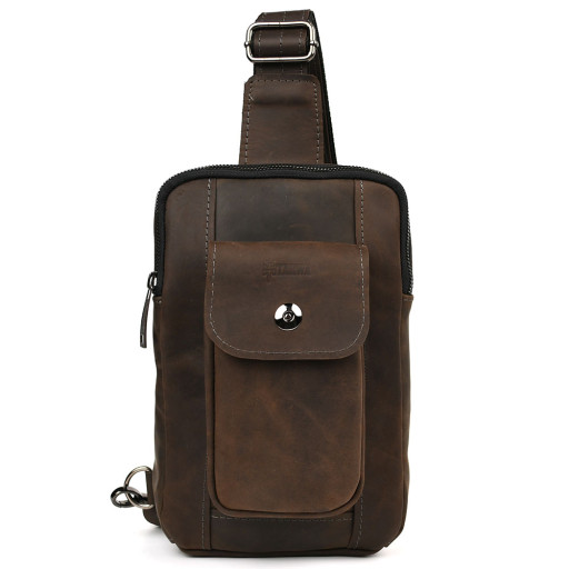 Чоловічий коричневий слінг зі шкіри крейзі RC-0804-3md TARWA