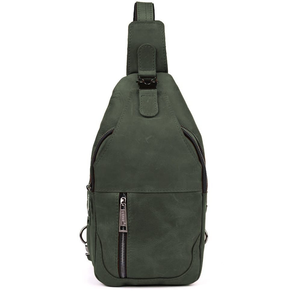Men's sling backpack made of horse leather TARWA RE-4004-3md green