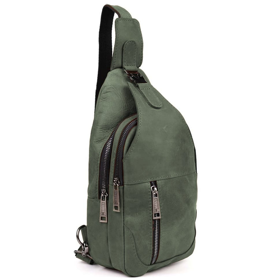 Men's sling backpack made of horse leather TARWA RE-4004-3md green