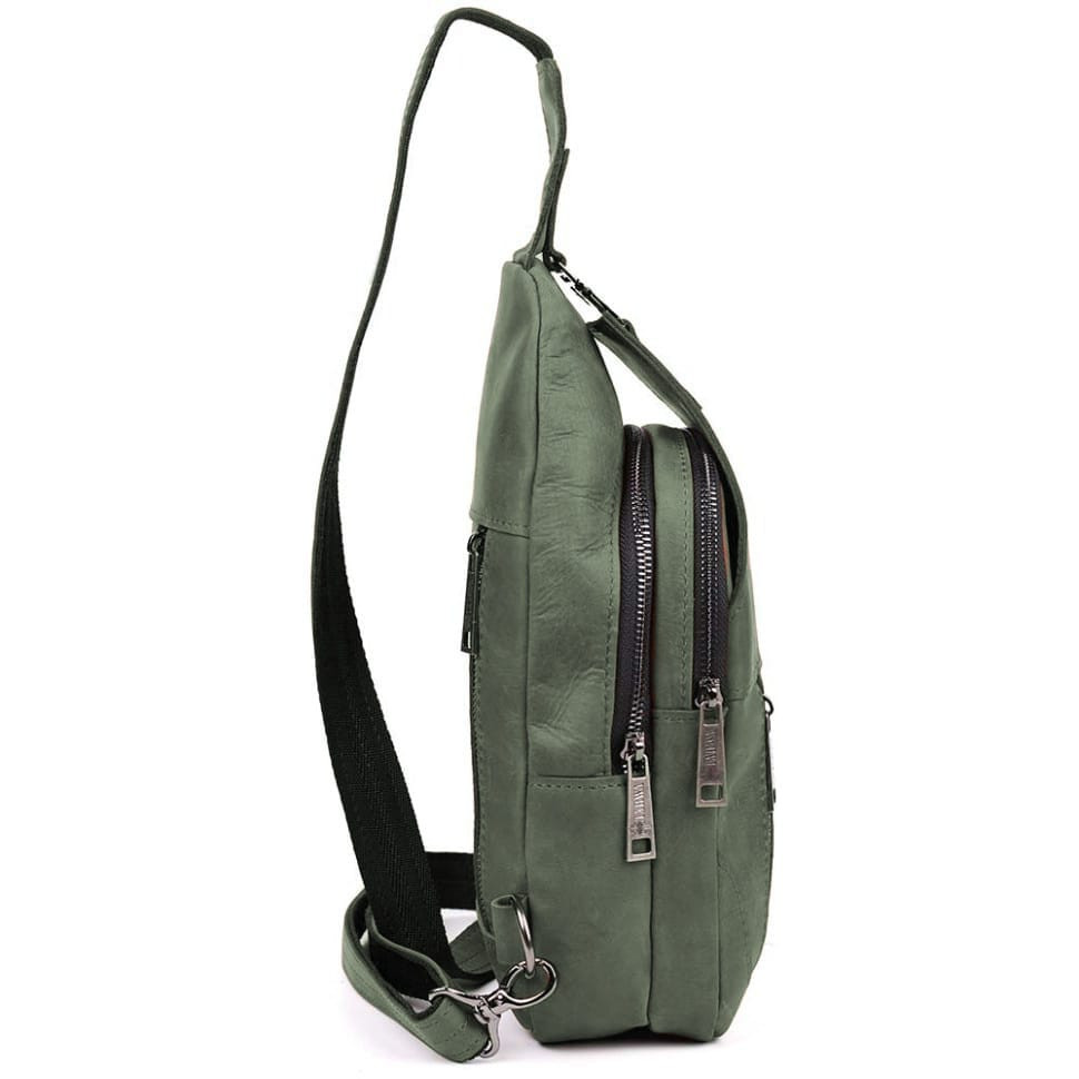 Men's sling backpack made of horse leather TARWA RE-4004-3md green
