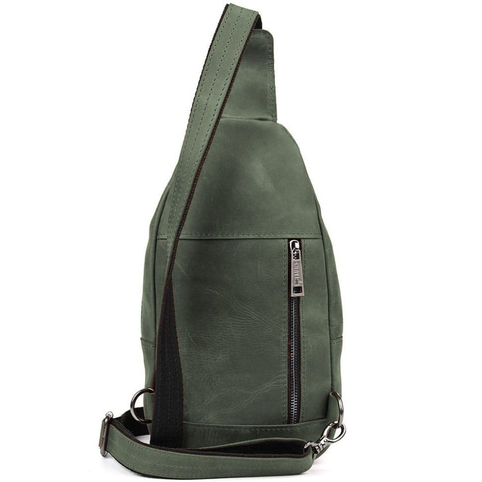 Men's sling backpack made of horse leather TARWA RE-4004-3md green