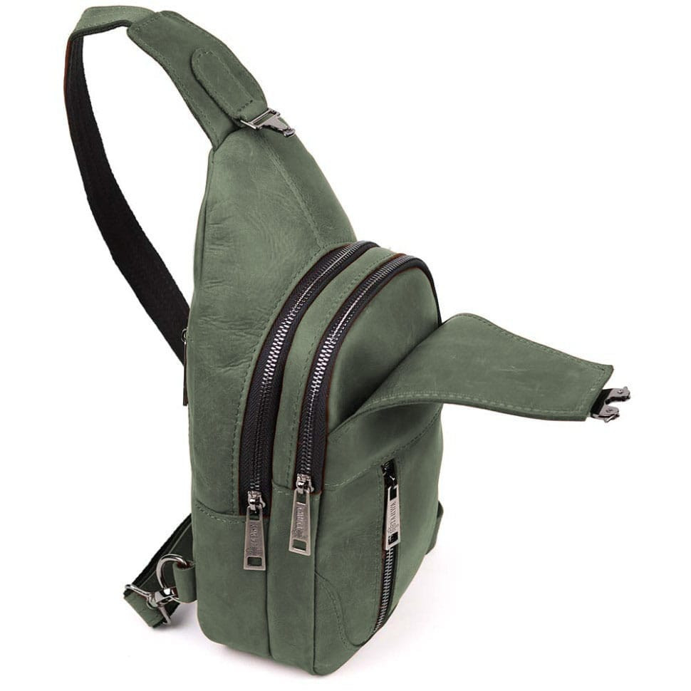Men's sling backpack made of horse leather TARWA RE-4004-3md green