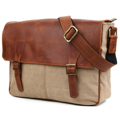 Leather shoulder bag A4 for canvas and crazy horse RBs-7022-3md TARWA