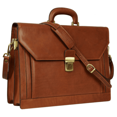 Large Leather Briefcase - Invisible Man - Cognac Brown Matte
