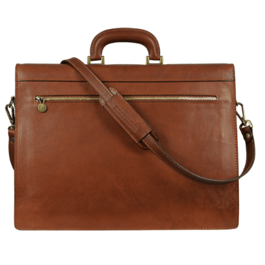 Large Leather Briefcase - Invisible Man - Cognac Brown Matte