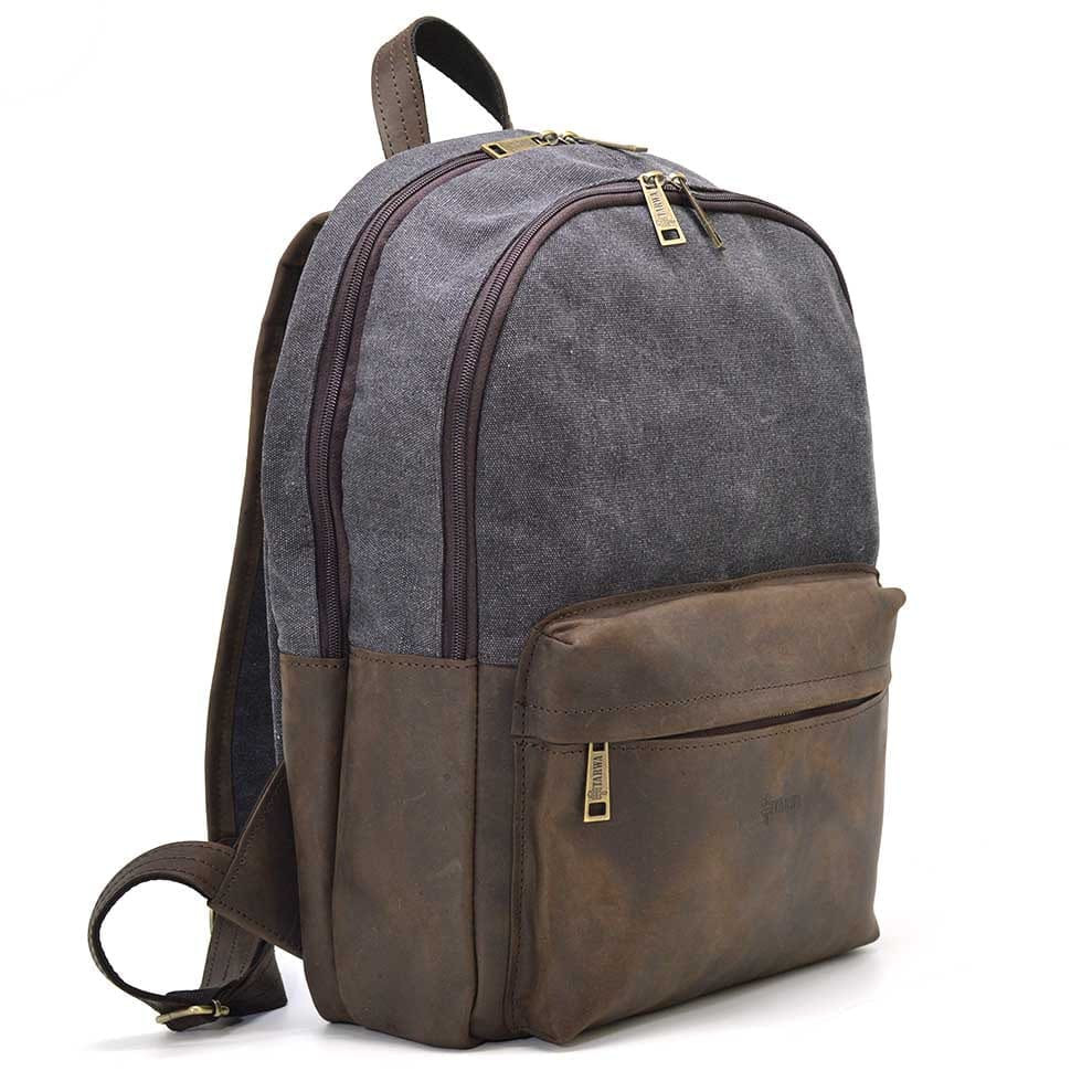 Чоловічий рюкзак шкіра і сірий канвас для ноутбука TARWA RGc-7273-3md