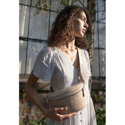 Шкіряна поясна сумка Explorer S бежева зерниста