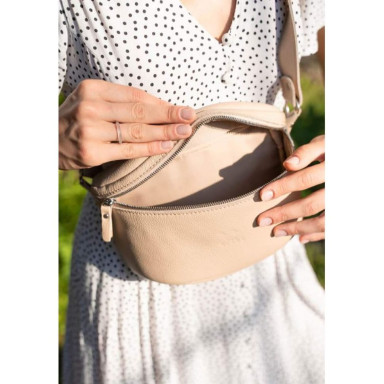 Explorer S Leather Belt Bag Beige Grained
