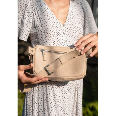 Explorer S Leather Belt Bag Beige Grained