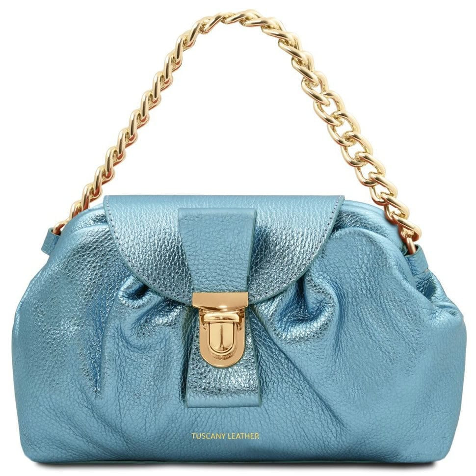 Клатч з м'якої шкіри Lara Metallic з ланцюжковим ремінцем Tuscany TL142247