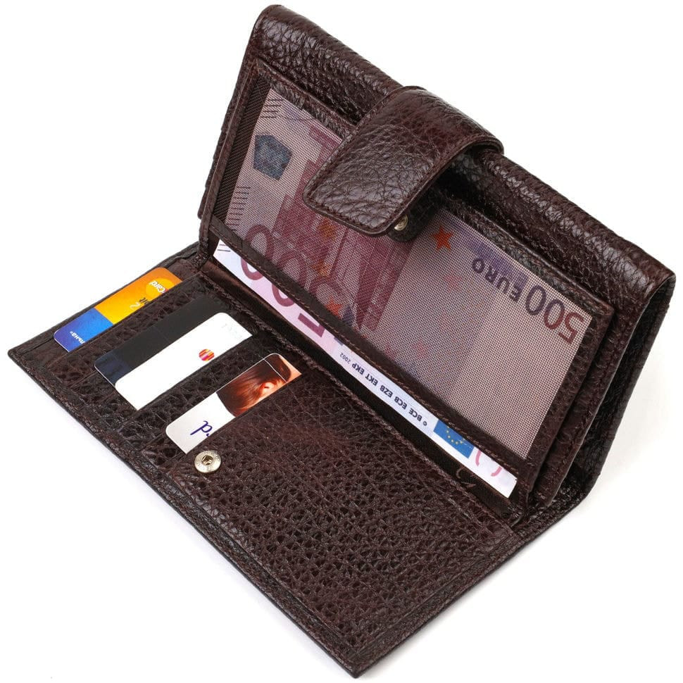 Місткий вертикальний чоловічий портмоне з натуральної крупнозернистої шкіри CANPELLINI 21840 Коричневий