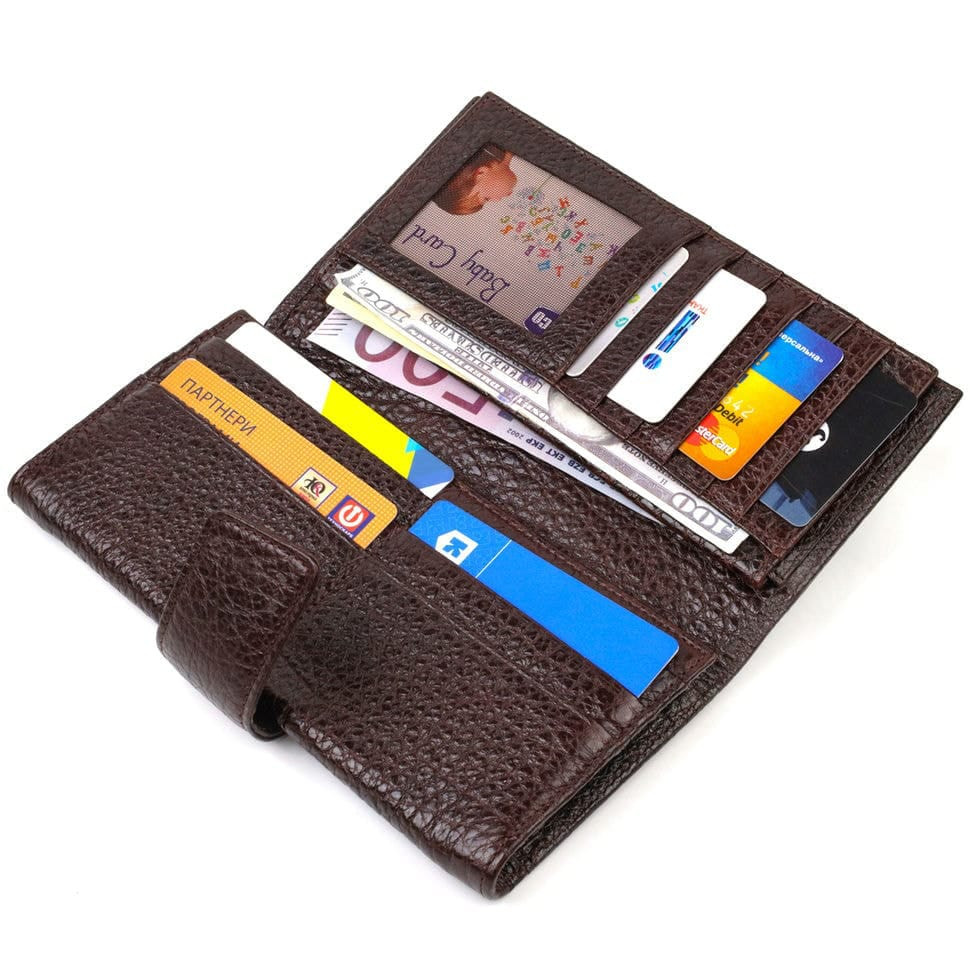 Місткий вертикальний чоловічий портмоне з натуральної крупнозернистої шкіри CANPELLINI 21840 Коричневий