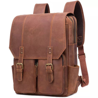 Leather mens laptop backpack horse leather 1124