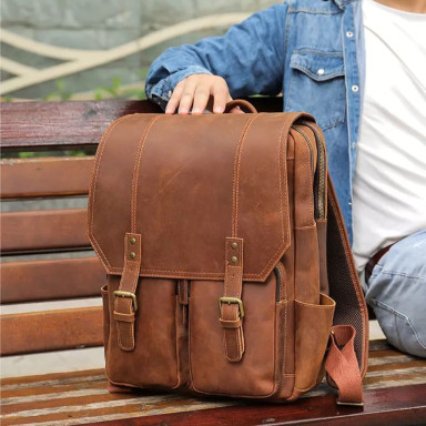Leather mens laptop backpack horse leather 1124