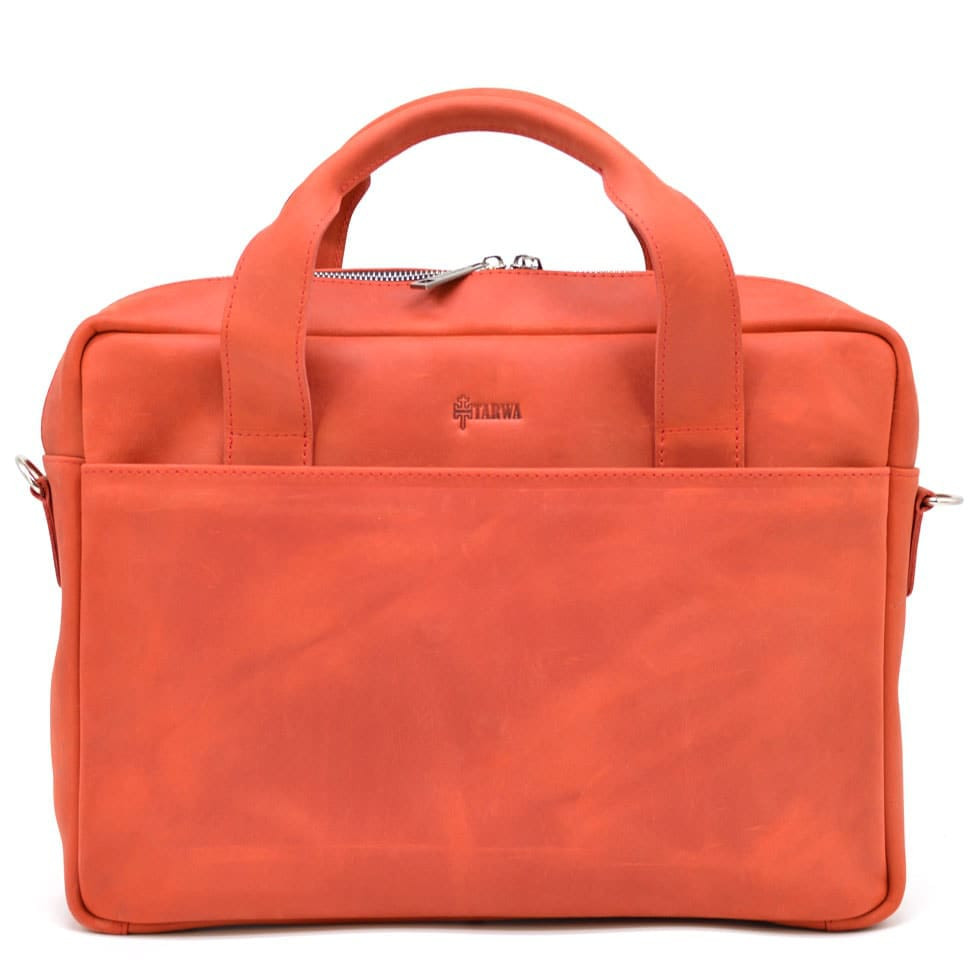 Red leather bag for laptop and documents TARWA RR-1813-4lx