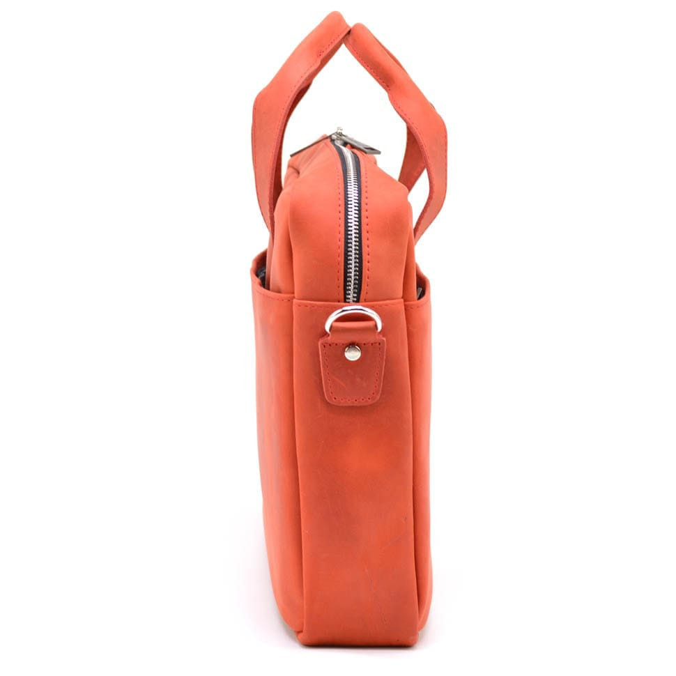 Red leather bag for laptop and documents TARWA RR-1813-4lx
