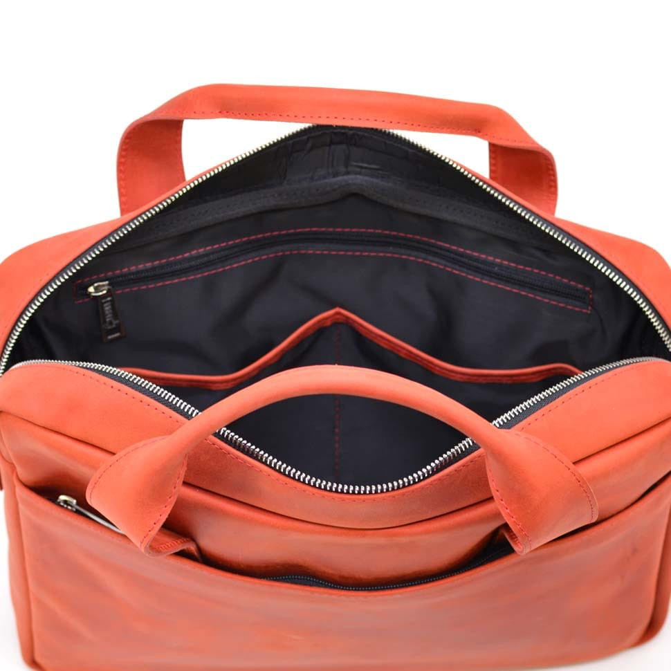 Red leather bag for laptop and documents TARWA RR-1813-4lx