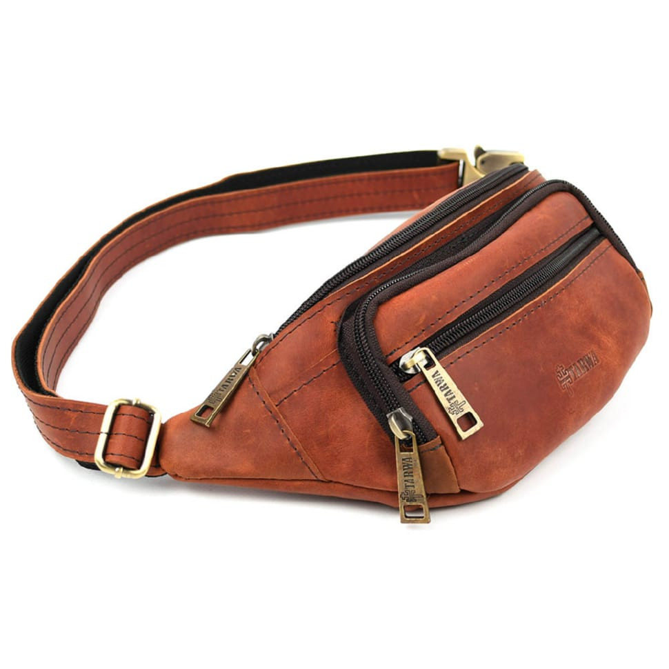 Бананка шкіряна, сумка напоясна коньячна крейзі хорс TARWA RB-7218-3md