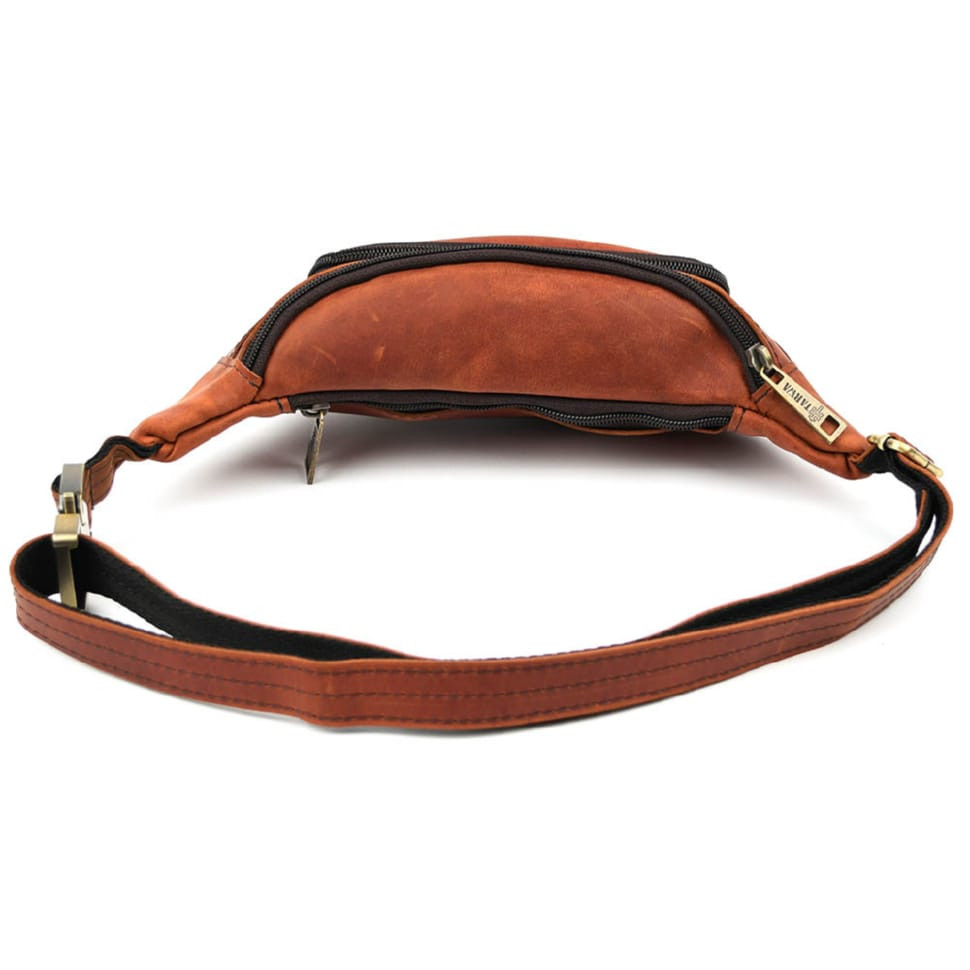 Бананка шкіряна, сумка напоясна коньячна крейзі хорс TARWA RB-7218-3md