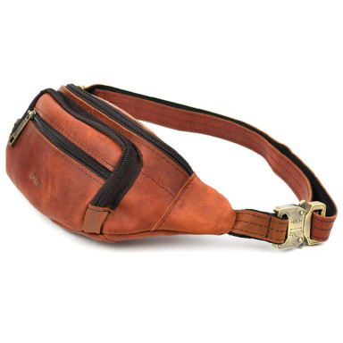 Leather fanny pack, waist bag cognac crazy horse TARWA RB-7218-3md