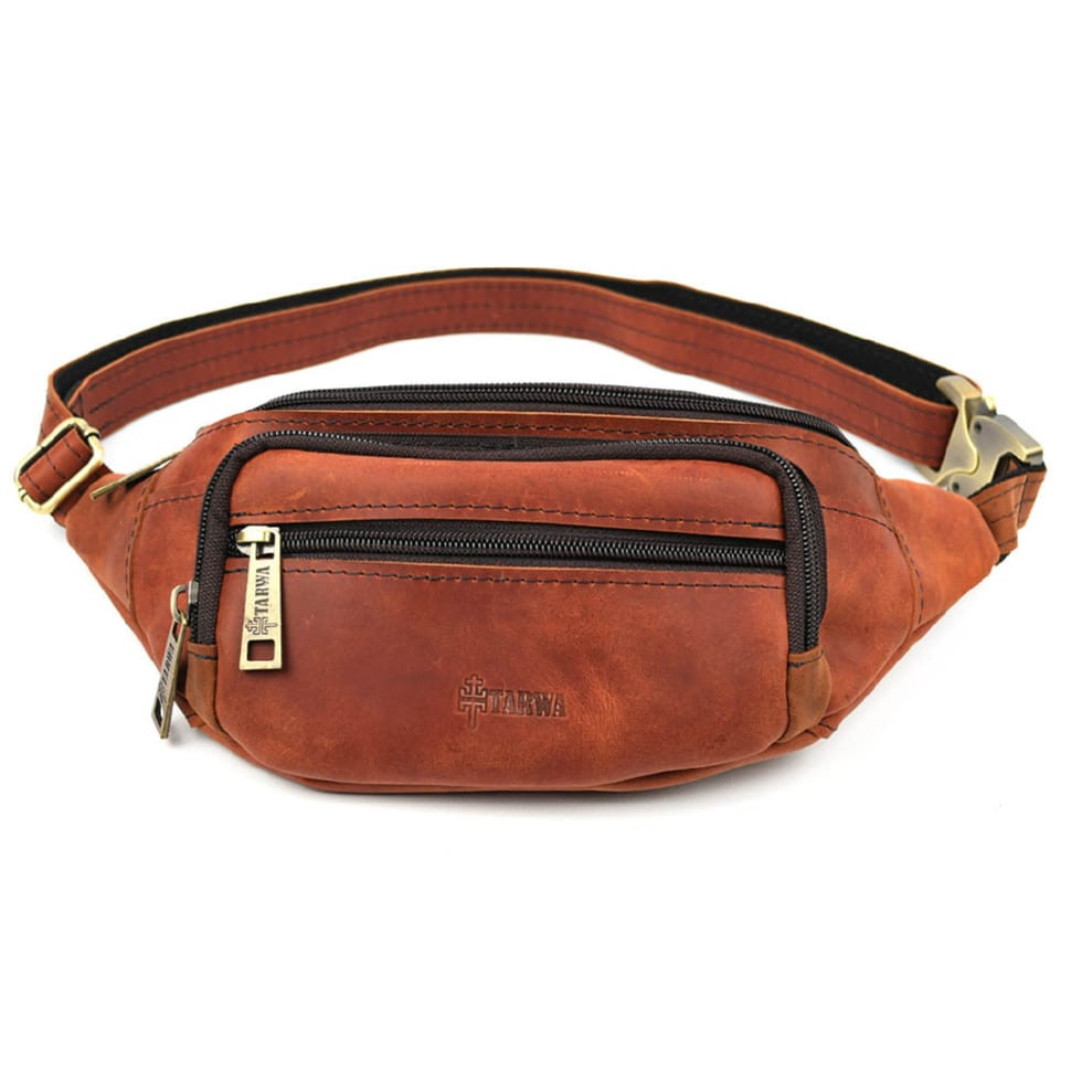 Бананка шкіряна, сумка напоясна коньячна крейзі хорс TARWA RB-7218-3md