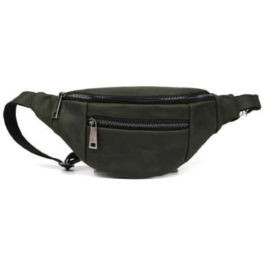Leather banana bag with two compartments with front pocket TARWA RE-8040-3md green