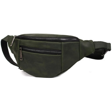 Leather banana bag with two compartments with front pocket TARWA RE-8040-3md green
