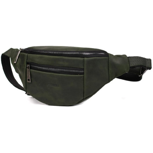 Шкіряна бананка на два відділення з передньою кишенею TARWA RE-8040-3md зелена