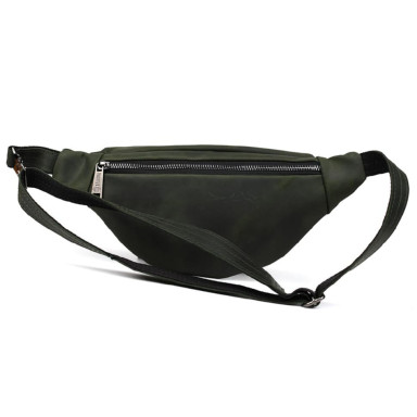 Leather banana bag with two compartments with front pocket TARWA RE-8040-3md green