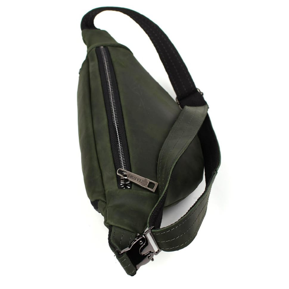 Шкіряна бананка на два відділення з передньою кишенею TARWA RE-8040-3md зелена