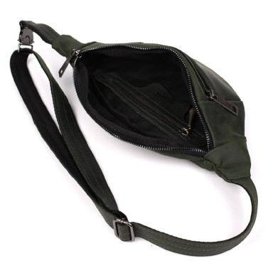Leather banana bag with two compartments with front pocket TARWA RE-8040-3md green