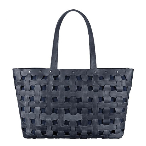 Шкіряна плетена сумка Пазл Xl синя Crazy Horse