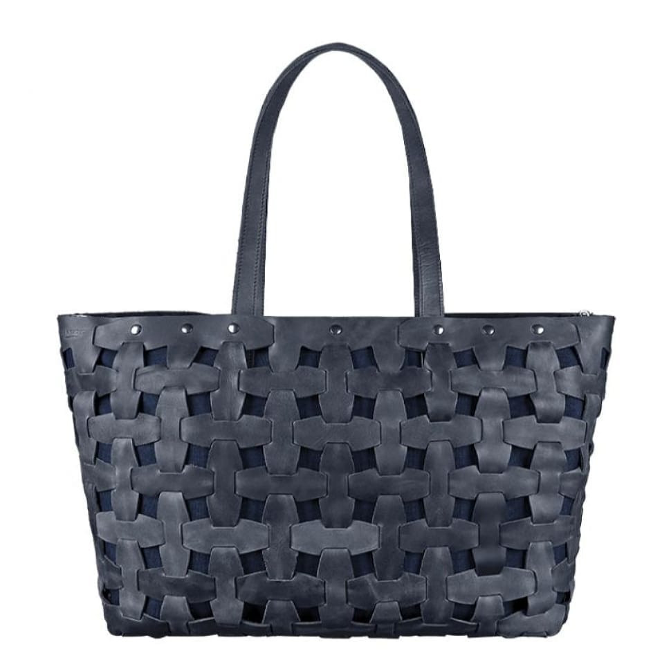 Women's leather woven bag Puzzle Xl blue Crazy Horse