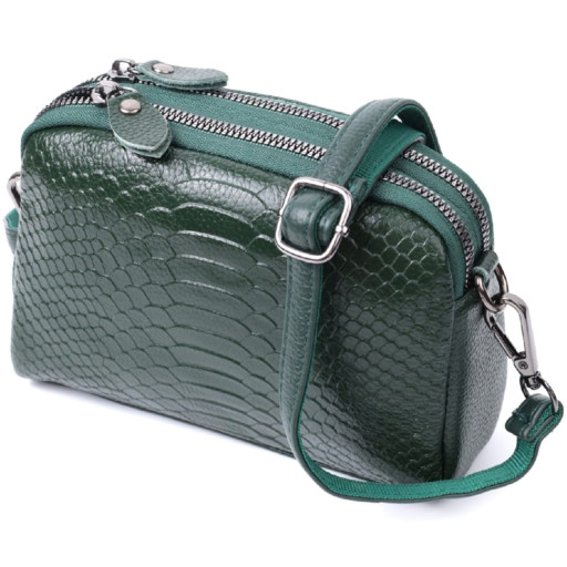 Комплектна жіноча сумка на два відділення з натуральної шкіри Vintage 22802 Зелений