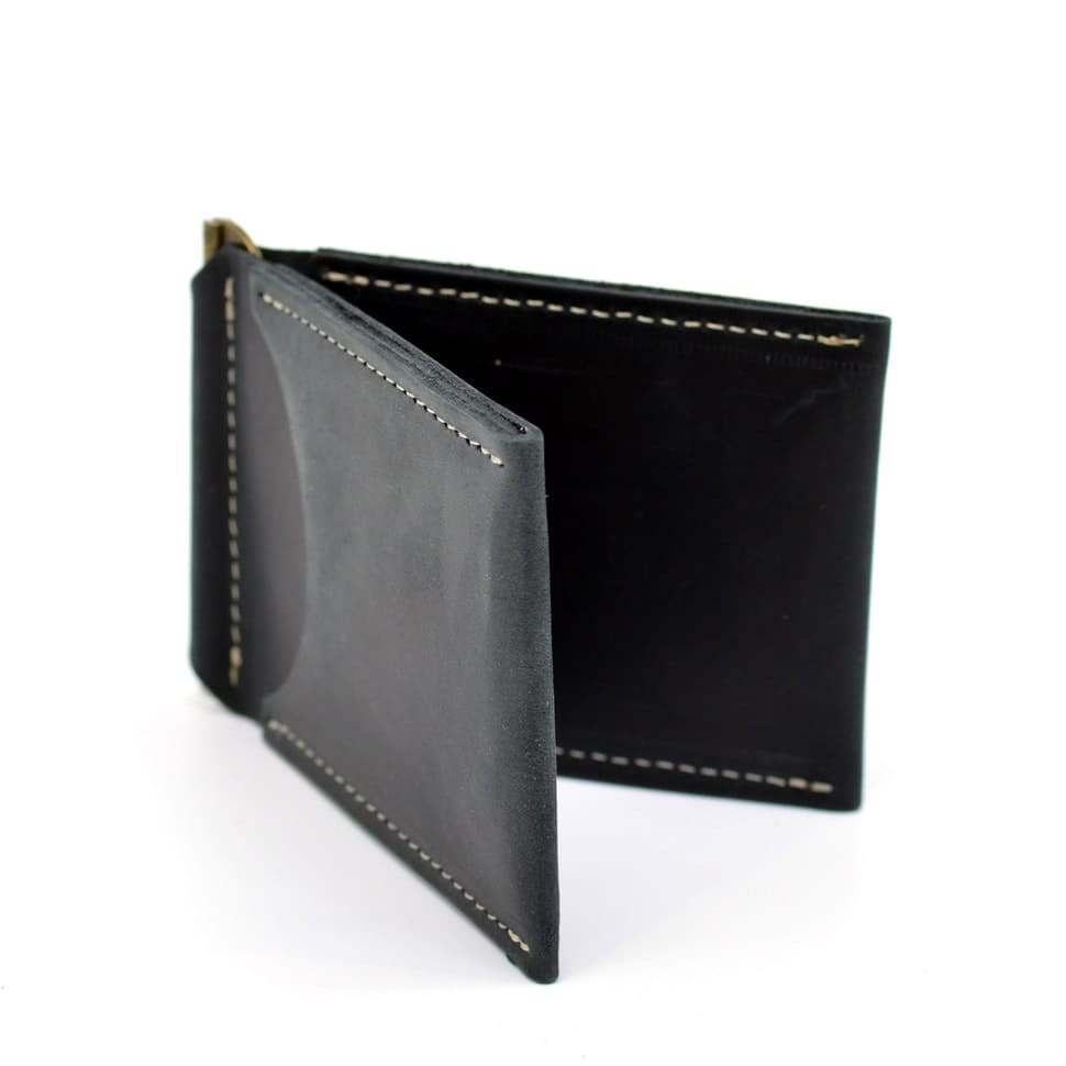 Шкіряний затискач для грошей чорний RAw-hold TARWA